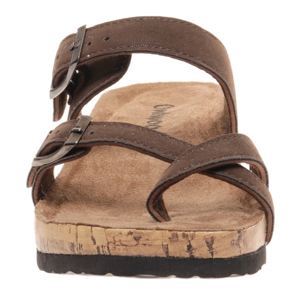 Cross Strap Brown Footbed Wedge Sandals - Picture 3 of 4